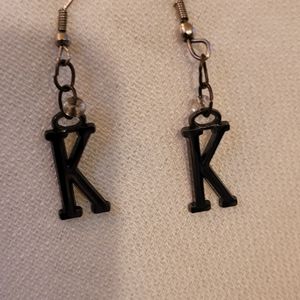 Hematite Letter K Earrings 2" Length